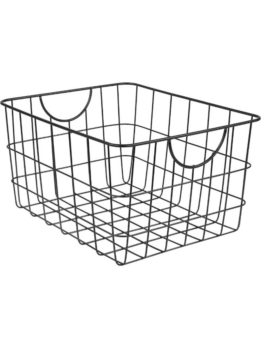 Large Black Metal Wire Basket with Handle - Utility Storage Bin for Kitchen